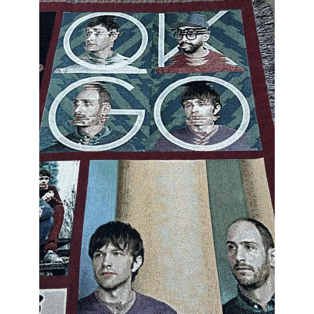OK Go Band Woven Throw Blanket Afghan Fringe Tapestry Wall Hanging 60x80 Rare